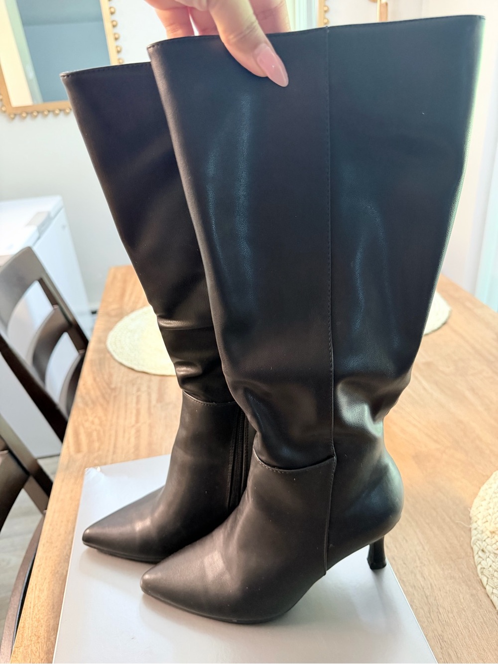 Miss Lola Black Knee-High Pointed Toe Heeled Boots